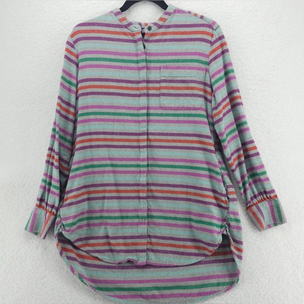 Lands' End Women's Striped Button Down Shirt - Green, Purple, Red